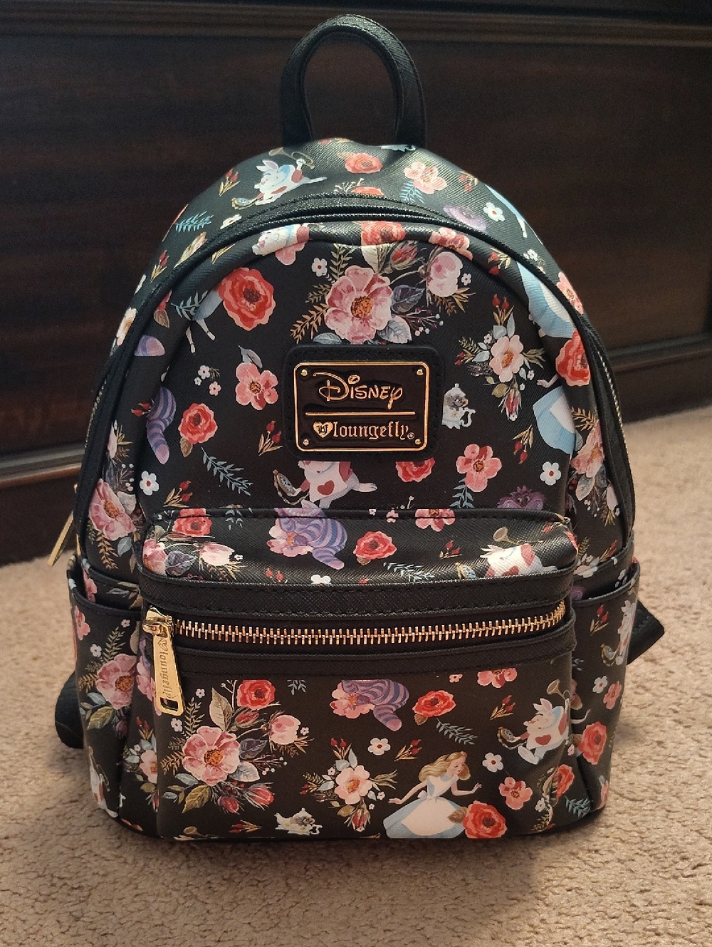 Loungefly Black Floral Alice Mini Backpack